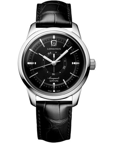 Longines Swiss Automatic Conquest Heritage Black Leather Strap Watch 38mm