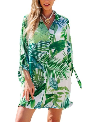 CUPSHE Tropical Collared Button-up Mini Cover-up - Green