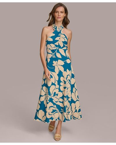 Donna Karan Floral-print Halter-neck Dress - Blue