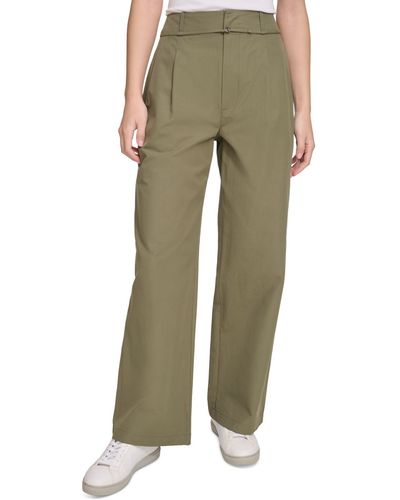 Calvin Klein High-waist Wide-leg Belted Pleated Pants - Green