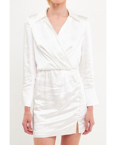 Endless Rose Long Sleeve Satin Mini Dress - White