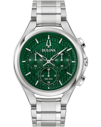Bulova Chronograph Curv Stainless Steel Bracelet Watch 44mm - Green