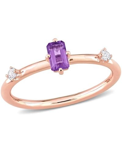 Macy's 10k Rose Gold And White Topaz Stackable Ring - Pink