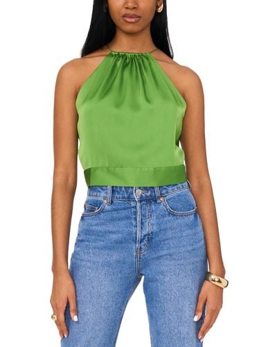 1.STATE Sleeveless Tie Back Gathered Neck Halter Top - Green