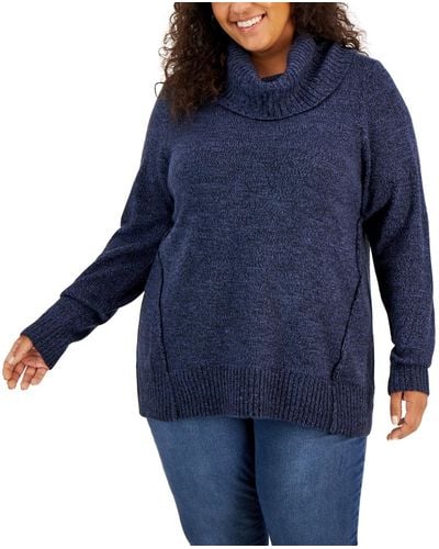Karen Scott Plus Size Cowlneck Sweater - Blue