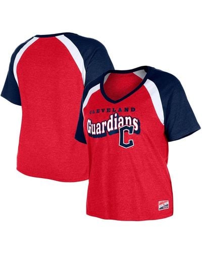 KTZ Cleveland Guardians Plus Size Raglan V-neck T-shirt - Red
