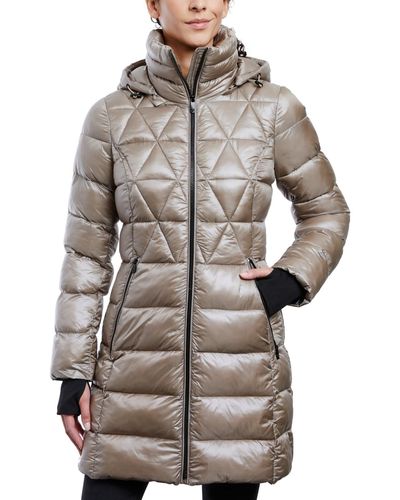 Anne Klein Hooded Packable Puffer Coat - Gray