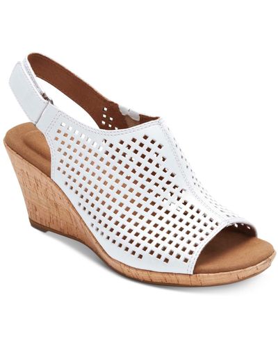 Rockport Briah Leather Perforated Wedge Sandals - White