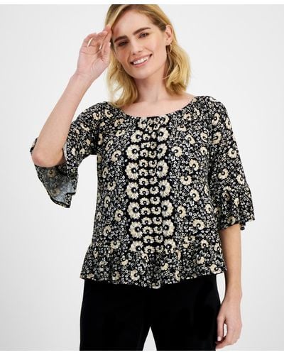 Style & Co. Petite Runaway Pottery On/off Knit Top - Black