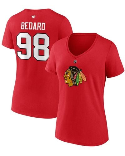 Fanatics Connor Bedard Chicago Blackhawks 2023 Nhl Draft Authentic Stack Player Name And Number V-neck T-shirt - Red