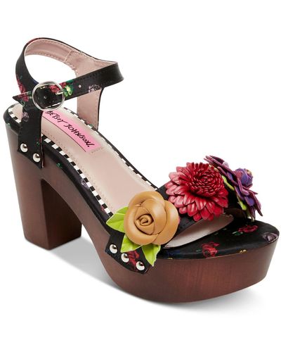 Betsey Johnson Rosee Flower Wood Clog Sandals - Multicolor