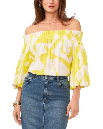 Vince Camuto Printed Off-the-shoulder Blouson-sleeve Top - Yellow