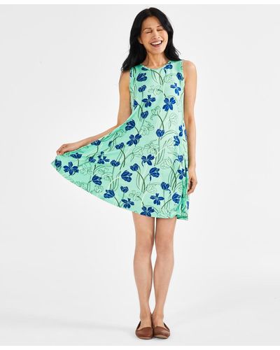 Style & Co. Printed Sleeveless Knit Flip Flop Dress - Blue