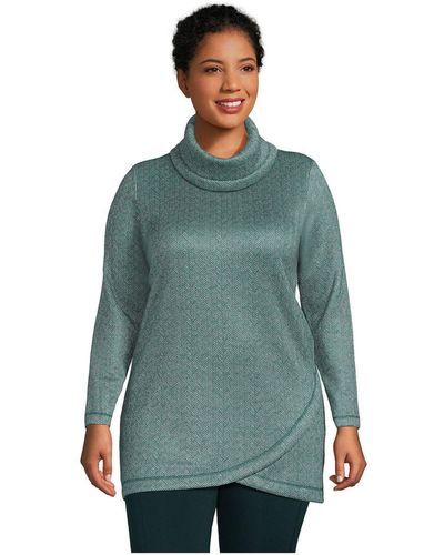 Lands' End Tall Sweater Fleece Tunic Cowl Neck Pullover in Blue | Lyst