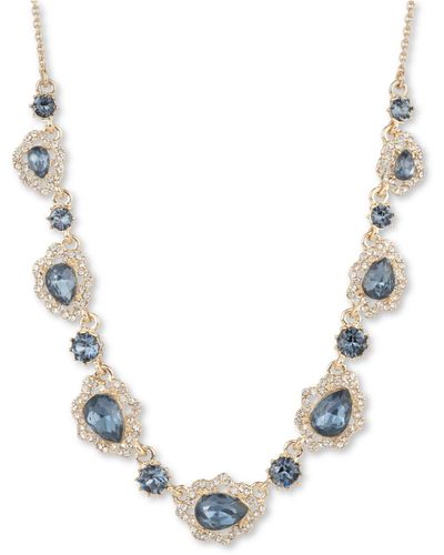 Marchesa Gold-tone Crystal & Pear-shape Stone Statement Necklace, 16" + 3" Extender - Blue