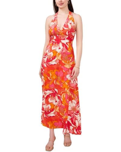 1.STATE Floral Print Sleeveless Halter Maxi Dress - Red