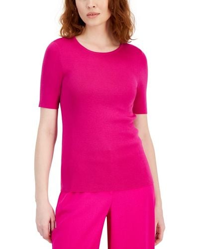 Tahari Short-sleeve Crewneck T-shirt Sweater - Pink