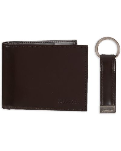 Calvin Klein Rfid Slimfold Wallet & Key Fob Set - Brown