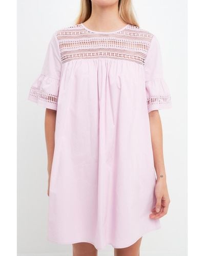 English Factory Lace Detail Mini Dress - Pink