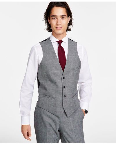 Bar Iii Slim-fit Black/white Plaid Suit Vest, Created For Macy's