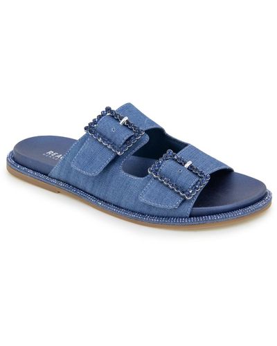 Kenneth Cole Sydney Two Band Jewel Buckle Flat Sandals - Blue