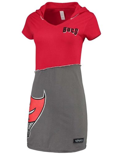 Refried Apparel Red And Pewter Tampa Bay Buccaneers Hooded Mini Dress