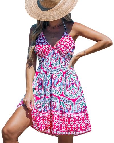 CUPSHE Boho Halter V-neck Mini Beach Dress - Purple