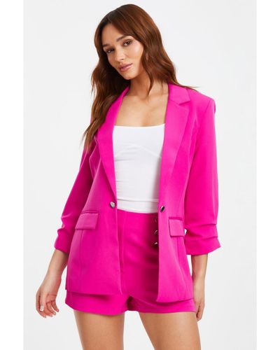 Quiz Ruched Sleeve Tailored Blazer - Pink