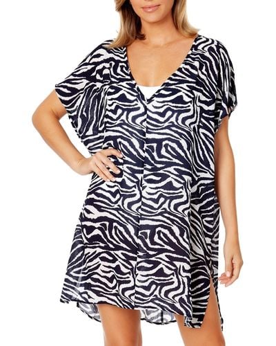 Anne Cole V-neck Short-sleeve Cover-up Tunic - Blue