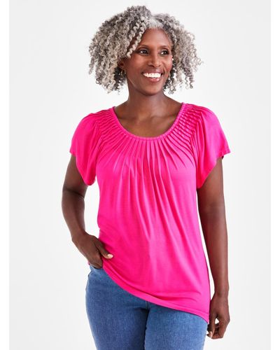 Style & Co. Pleated-neck Short-sleeve Top - Pink