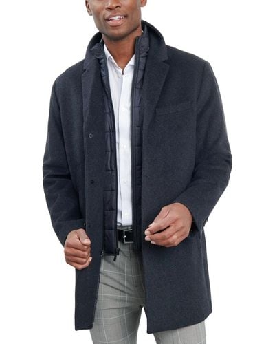 London Fog Wool-blend Overcoat & Attached Vest - Blue
