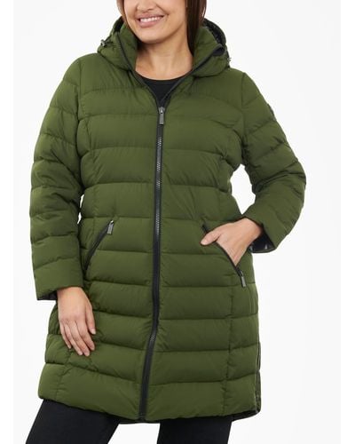 Michael Kors Plus Size Hooded Faux-leather-trim Puffer Coat, Created For Macy's - Green