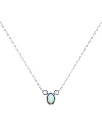 LuvMyJewelry Oval Opal Gemstone Round Natural Diamond 14k Gold Birthstone Necklace - Metallic