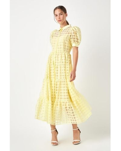 English Factory Gridded Organza Tiered Maxi Dress - Yellow