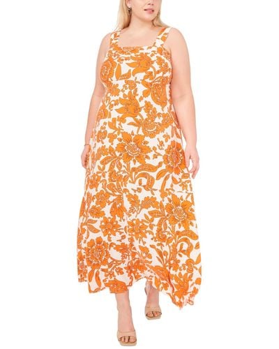 Vince Camuto Plus Size Printed Square-neck Maxi Dress - Orange
