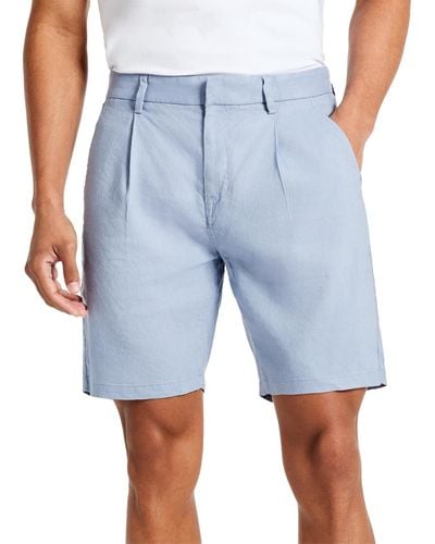 Kenneth Cole Solid Pleated 8" Performance Shorts - Blue