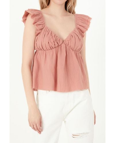 Free the Roses Free The S Sweet Heart Neck Raw Edge Top - Pink