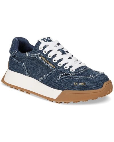 Sam Edelman Layla Frayed Lace-up Sneaker Sneakers - Blue
