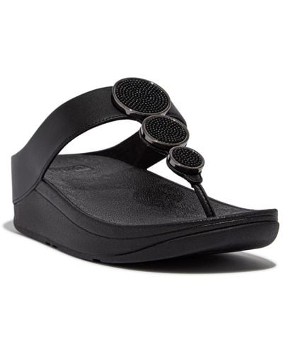 Fitflop Halo Bead-circle Leather Toe-post Sandals - Black