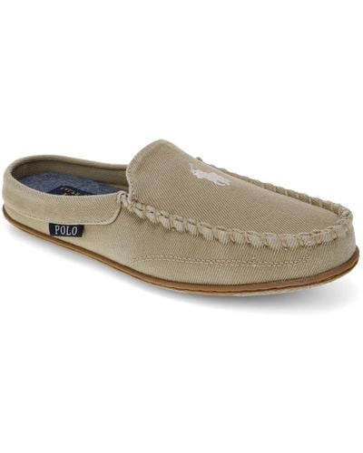 Polo Ralph Lauren Collins Washed Twill Fabric Moccasin Mule Slippers - Gray