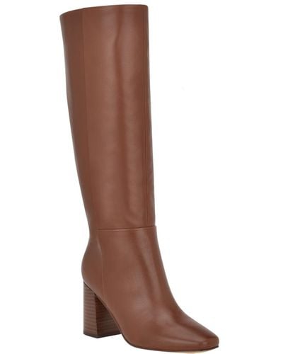 Calvin Klein Arista Block Heel Square Toe Dress Boots - Brown