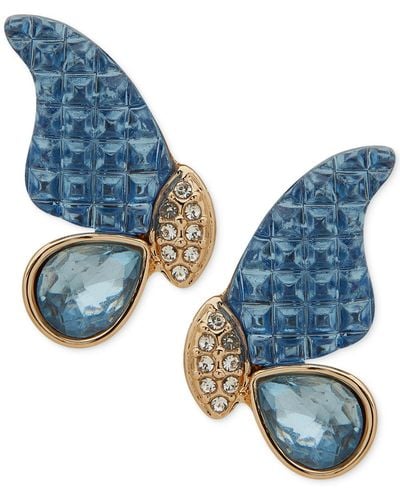Anne Klein Gold-tone Pave & Crystal Butterfly Stud Earrings - Blue