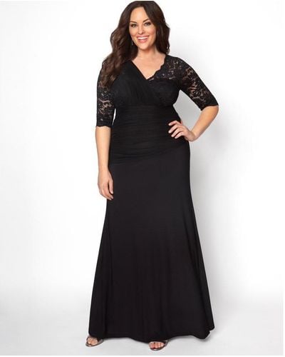 Kiyonna Plus Size Soiree Draped Evening Gown - Black