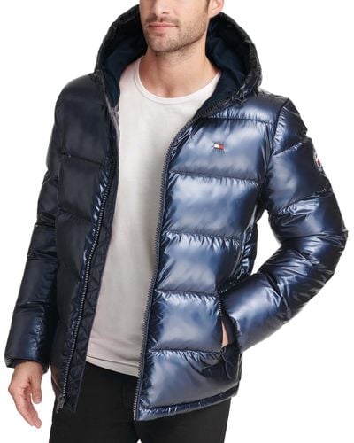 Tommy Hilfiger Pearlized Performance Hooded Puffer Coat - Blue
