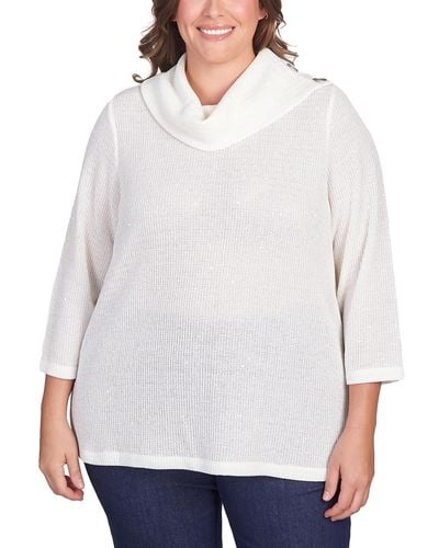Ruby Rd. Plus Size Soft Sequin Cowl Neck Top - White