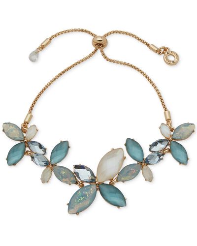 Anne Klein Gold-tone Mixed Stone Flower Slider Bracelet - Blue