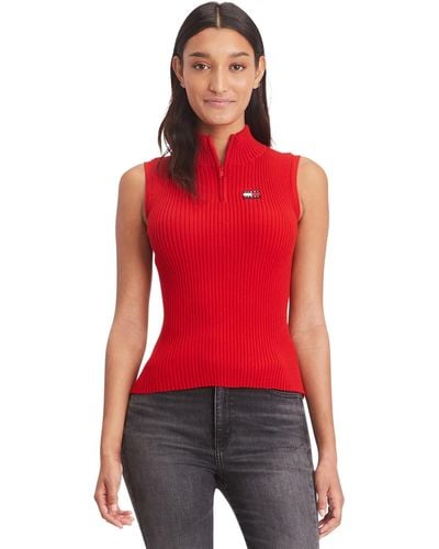 Tommy Hilfiger 1/4-zip Sleeveless Badge Sweater - Red