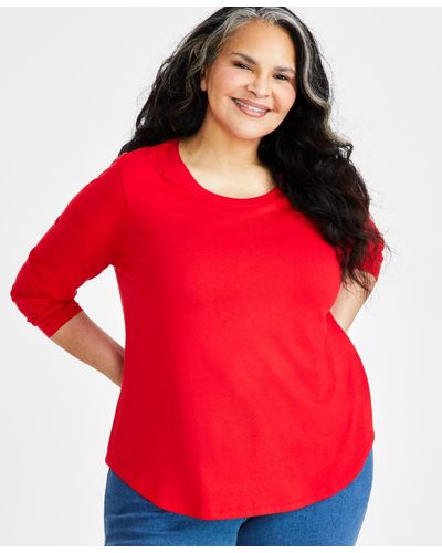 Style & Co. Plus Size Long-sleeve Perfect T-shirt - Red