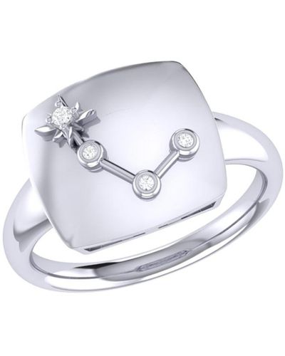 LuvMyJewelry Aries Ram Design Sterling Silver Diamond Signet Ring - White