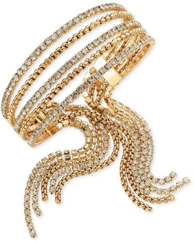 INC International Concepts Crystal & Chain Fringe Multi-row Statement Cuff Bracelet - Metallic
